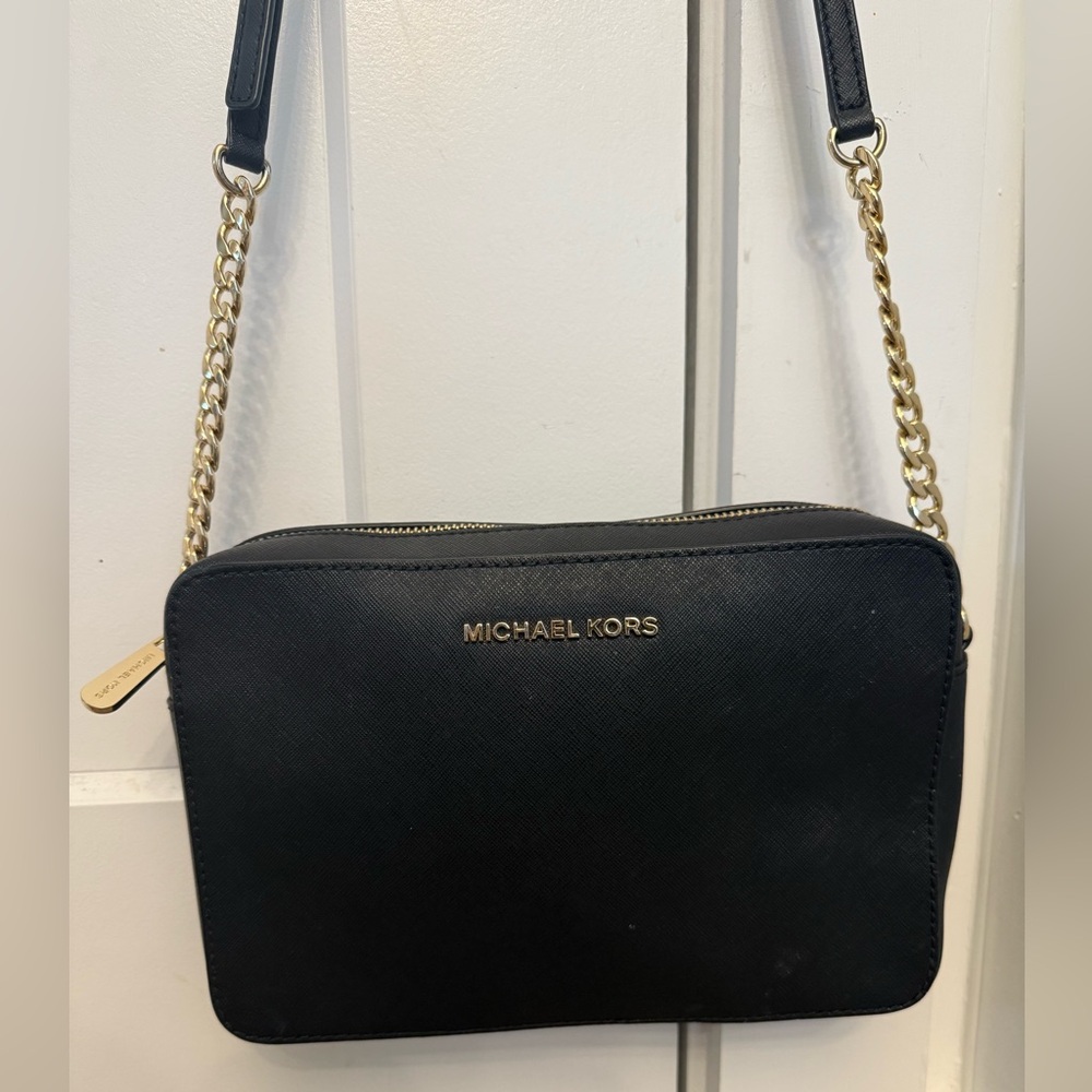 Michael Kors Jet Set Black and Gold Crossbody